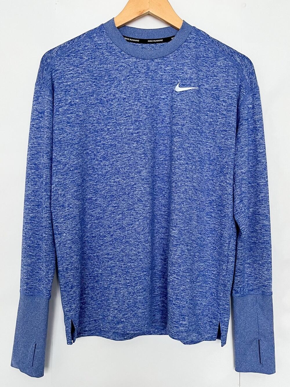 Nike Dri-Fit Running Top Long Sleeve Crewneck Shirt Thumbholes Size Medium Blue